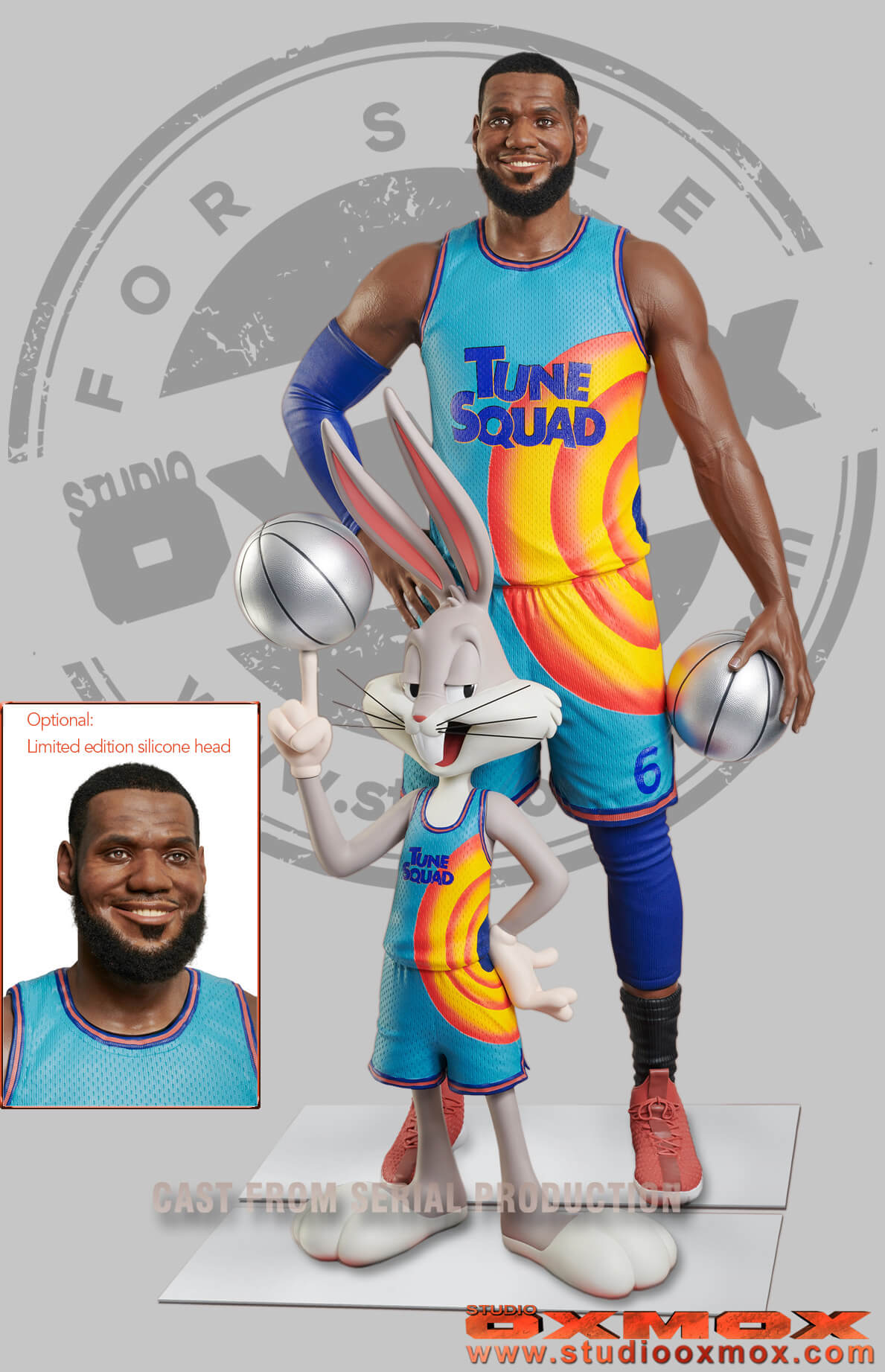 Space Jam, Lebron James life size statue with silicone head and Bugs Bunny